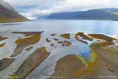 Dynjandisvogur and Arnarfjördur in the Westfjords of Iceland. Aerial photo captured by drone.