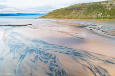 Bay/fjord Kaldalon in the Westfjords of Iceland. Aerial photo captured by drone.