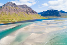 Onundarfjördur fjord in the Westfjords of Iceland. Aerial photo captured by drone.