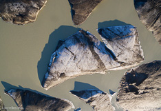 Floating icebergs in the glacier lake in front of Skeiðarárjökull in Iceland. Aerial photo captured with a camera drone (Phantom) by Paul Oostveen.