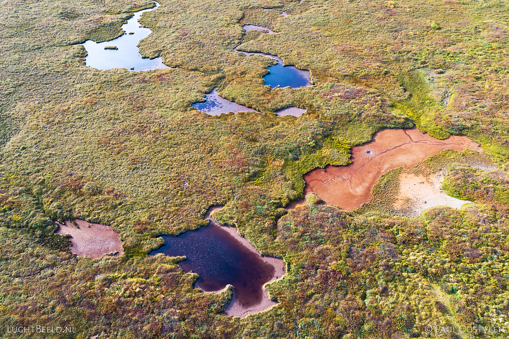 Colourful lakes in the Westfjords of Iceland. Aerial photo captured by drone.