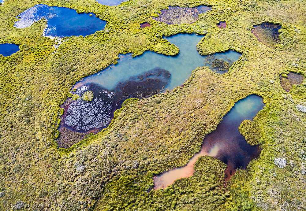 Aerial view of ;akes in central Iceland, captured by drone