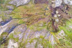 Mountain pass Sandheidi in the Westfjords of Iceland. Aerial photo captured by drone.