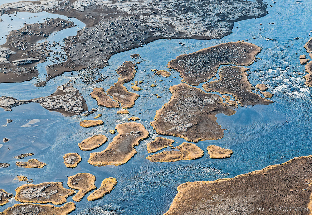 River in the interior of Iceland. Aerial photo captured from a helicopter.