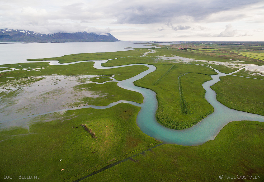 River in western Iceland. Aerial photo captured with a camera drone (Phantom).