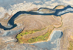 River in the interior of Iceland. Aerial photo captured from a helicopter.