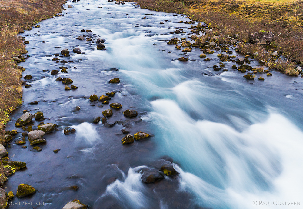 Small river in Iceland. Long exposure photo captured by drone.