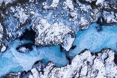 Barnafoss in the snow. Aerial photo captured with a camera drone (Phantom) by Paul Oostveen.