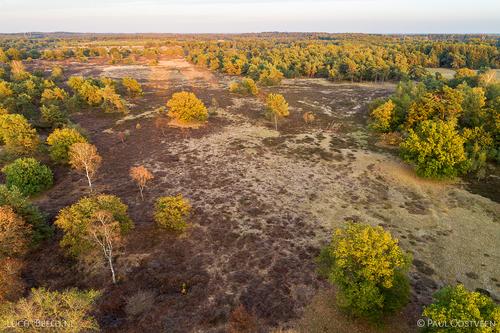 Laatste zonlicht van de dag over De Borkeld. Luchtfoto gemaakt met een camera drone.