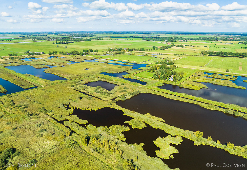 Gras- en rietlanden en petgaten in nationaal park De Alde Feanen