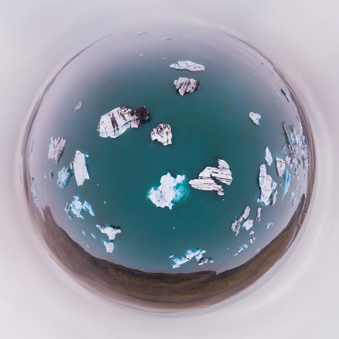 Jökulsárlón glacier lagoon in Iceland: 360 degrees panorama made with a camera drone by Paul Oostveen.