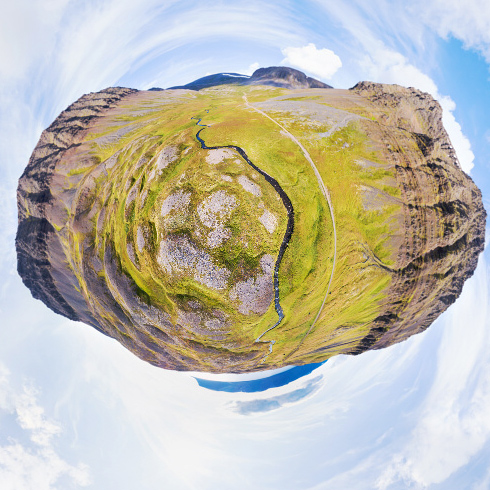 Westfjords Gerdhamradalur valley: 360 degrees panorama made with a camera drone by Paul Oostveen.