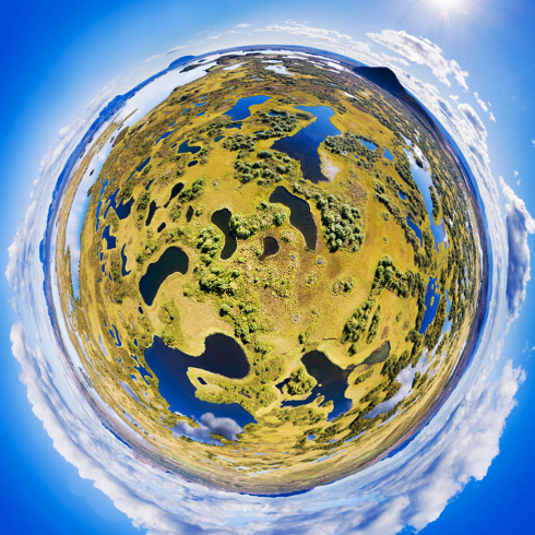 Lakes near Mývatn in Iceland: 360 degrees panorama made with a camera drone by Paul Oostveen.