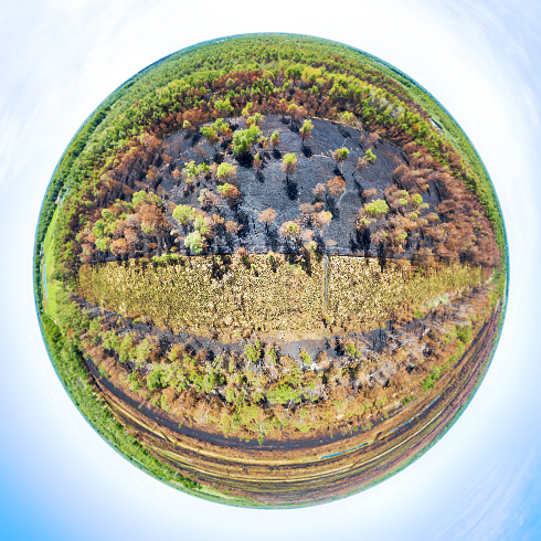 Deurnese Peel na de bosbrand - 360 graden drone panorama gemaakt met een camera drone door Paul Oostveen.