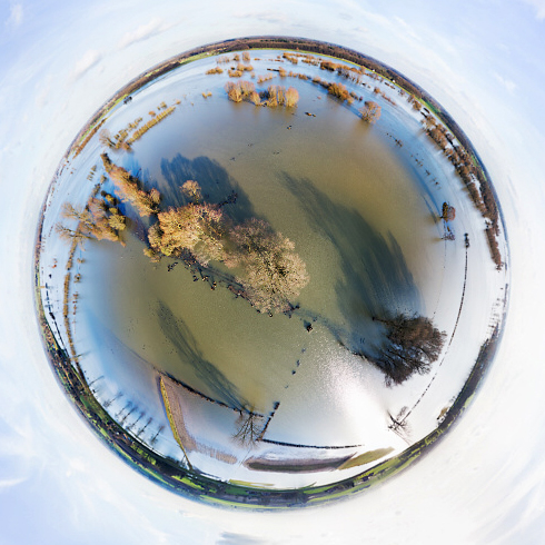 Hoogwater in de IJssel tussen Terwolde en Olst: 360 graden panorama gemaakt met een camera drone door Paul Oostveen.