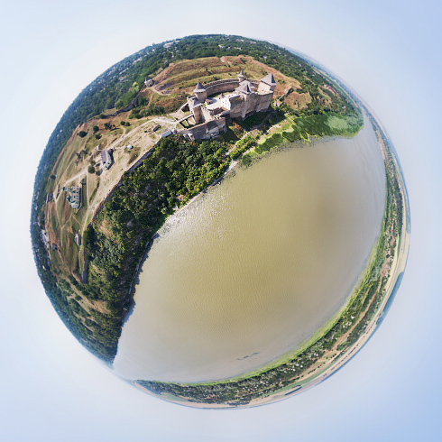 Khotyn with fortress at Dniester river in Ukraine - 360 graden drone panorama captured by Paul Oostveen with camera drone