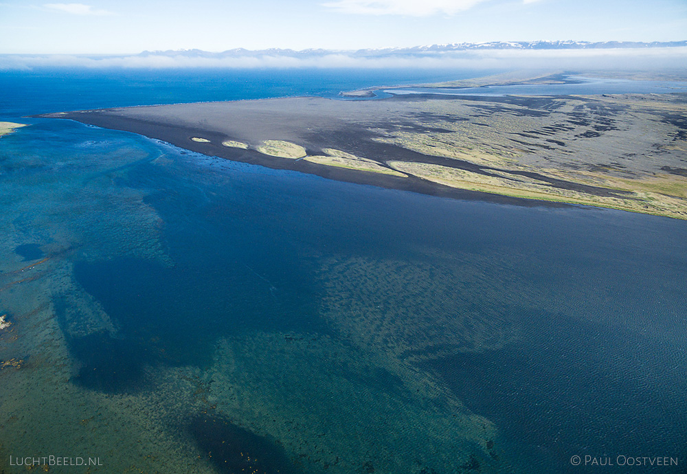 Sand area and tidal lake Sigríðarstaðavatn in northern Iceland. Aerial photo captured with a camera drone (Phantom).