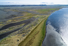 Sand area Sigrídarstadasandur  and lagoon Sigridarstadavatn  in northern Iceland. Aerial photo captured with a camera drone (Phantom).