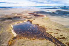 Lakes and dried out lakes along Kjölur in the highlands of Iceland. Aerial photo captured by drone.