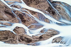 Jokulvisl river in the highlands of Iceland. Aerial photo captured straight down by drone.