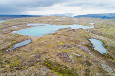 Lakes on Kollabudaheidi in the Westfjords of Iceland. Aerial photo captured by drone.