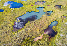 Aerial view of ;akes in central Iceland, captured by drone