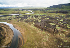 Aerial view of river in the highlands of Iceland, captured by drone