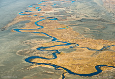 River in the interior of Iceland. Aerial photo captured from a helicopter.
