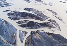 Sandbars in the glacial river Hverfisfljót in south Iceland, captured with a camera drone.