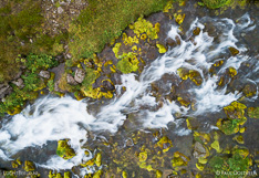 Waterfall Gljufara in the Westfjords of Iceland. Long exposure photo captured by drone.